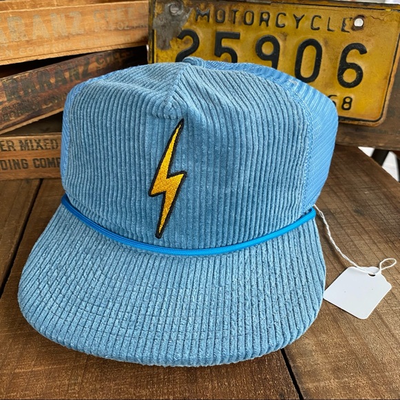 🆕✨AVIATOR NATION SEA BLUE CORDUROY VINTAGE BOLT PATCH MESH TRUCKER HAT O/S NWT - Picture 4 of 9